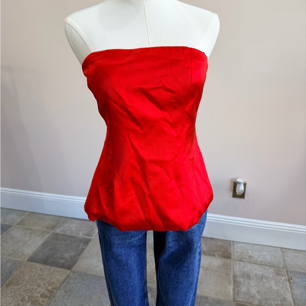 Red Satin Strapless Corset-Style Top (NWT)